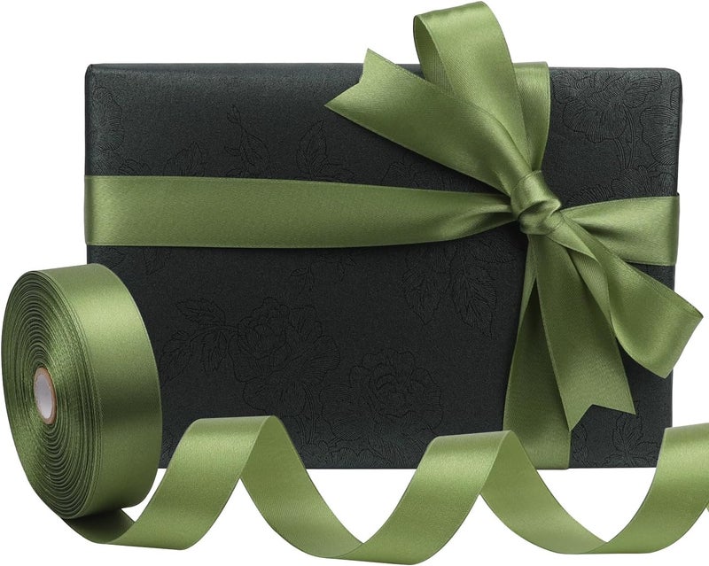 Riunbb Olive Green Solid Satin Ribbon 1 Inch 50 Yards Solid Polyester Fabric Ribbon for Gift Wrapping Wedding Christmas Baby Shower Birthday Party Decoration Handmade Immortal Flower Craft - Image 5